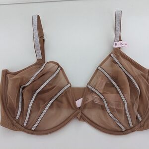 NWT! Victoria's Secret Very Sexy Low Cut Demi Bra With Rhinestones Tan 36DDD